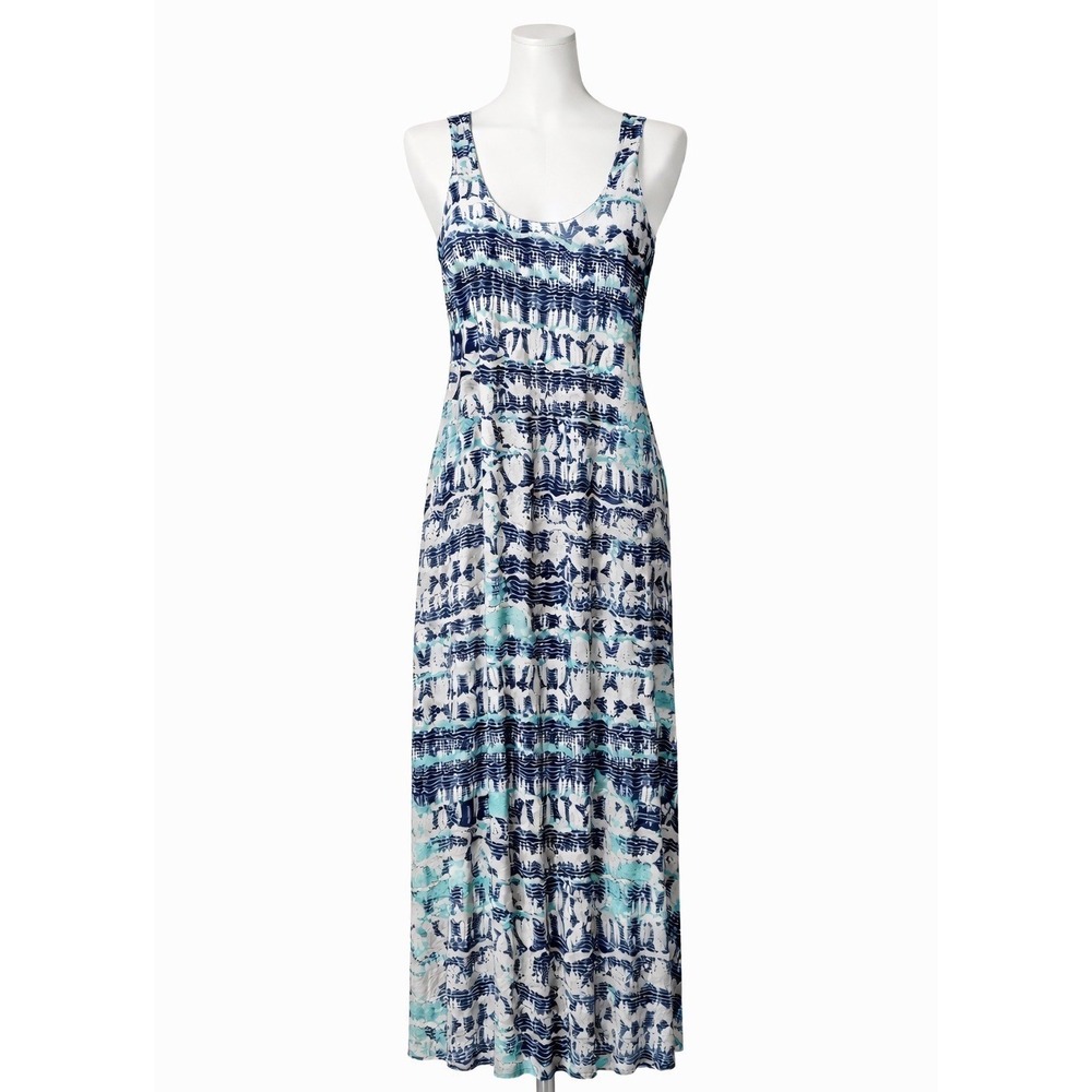 Nicole Miller New York Blue White‎ Abstract Print Keyhole Back Maxi Dress Small